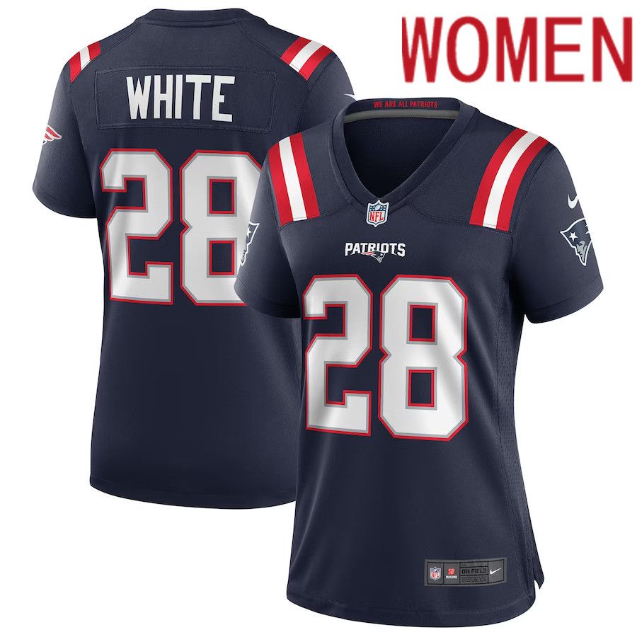 Women New England Patriots #28 James White Nike Navy Game NFL Jersey